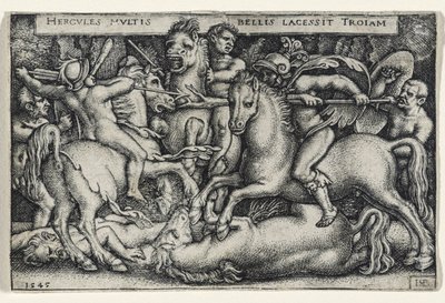 Hercules Fighting against the Trojans, 1545 (gravyr på lagt papper) av Hans Sebald Beham