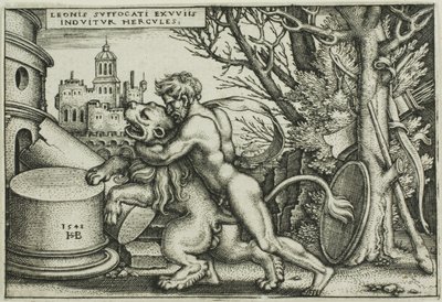 Hercules and the Nemean Lion, från The Labors of Hercules av Hans Sebald Beham