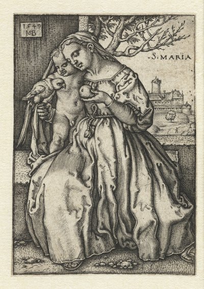 Mary med barn och papegoja och päron av Hans Sebald Beham