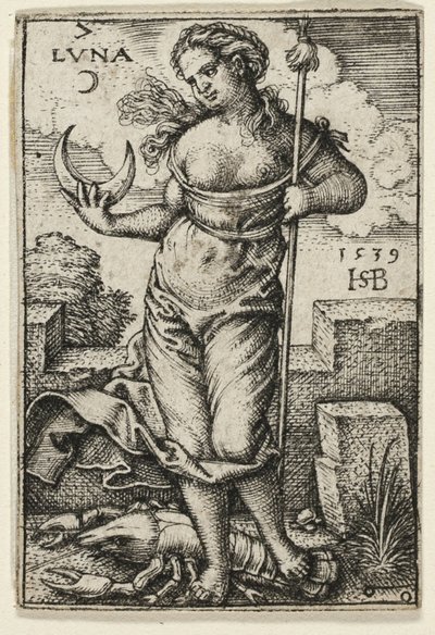 Moon, platta sju från The Seven Planets with the Zodiacs av Hans Sebald Beham