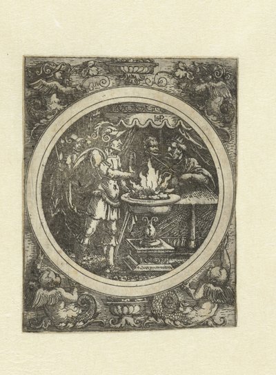 Mucius Scaevola med höger hand i elden av Hans Sebald Beham