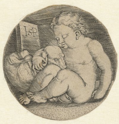 Naken tjej med en hund av Hans Sebald Beham