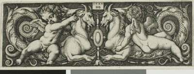 Prydnad med två Genii Ridande Chimerical Beasts av Hans Sebald Beham