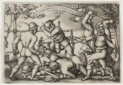 Böndernas slagsmål, plansch 9 från Böndernas fest eller de tolv månaderna av Hans Sebald Beham