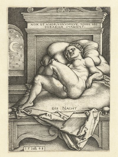 Naken kvinna sover som natten That Night (titel på objekt) av Hans Sebald Beham