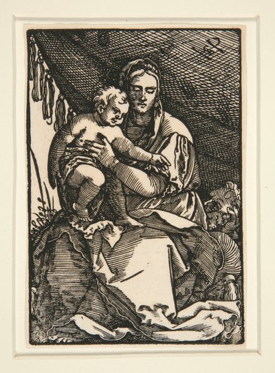 Den heliga familjen under baldakinen av Hans Sebald Beham