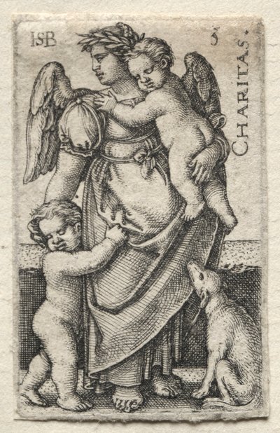 Kunskapen om Gud och de sju kardinaldygderna: Välgörenhet - Charitas. av Hans Sebald Beham