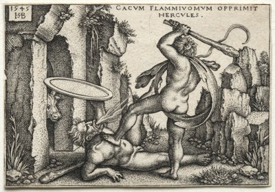 The Labors of Hercules: Hercules Killing the Giant Cacus, 1545. av Hans Sebald Beham