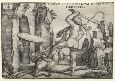 The Labors of Hercules: Hercules Killing the Giant Cacus, 1545. av Hans Sebald Beham