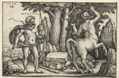 The Labors of Hercules: Hercules Shooting Nessus, 1542. av Hans Sebald Beham