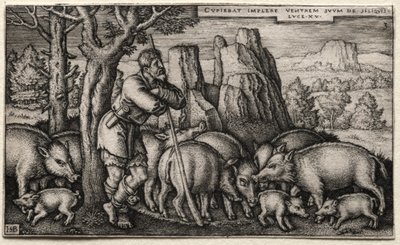 Den förlorade sonen: Tending Swine av Hans Sebald Beham