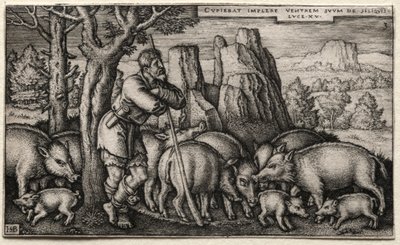 Den förlorade sonen: Tending Swine. av Hans Sebald Beham