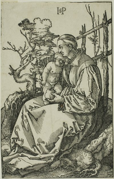 Jungfrun med päronet och barnet på bänken av Hans Sebald Beham