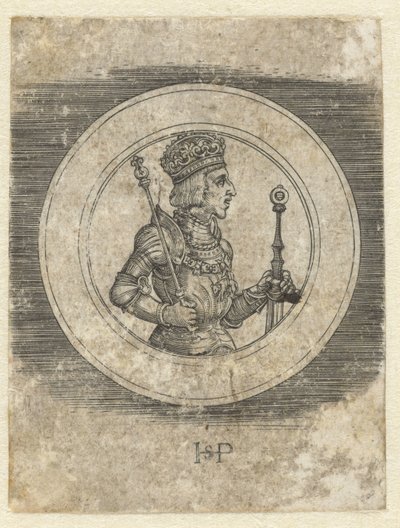 Framsida av medalj med porträtt av kung Ferdinand I av Ungern och Böhmen, halvlångt av Hans Sebald Beham