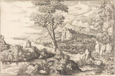 Landskap med tre män, ca. 15581559. av Hans Sebald Lautensack