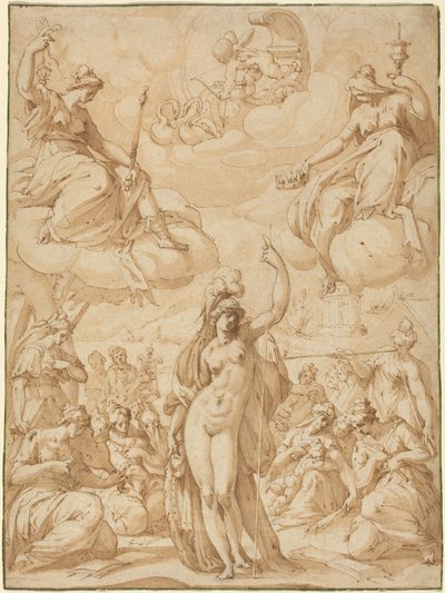 Allegori över Minerva som musernas huvud, 1575 eller tidigare (penna och bläck) av Hans Speckaert