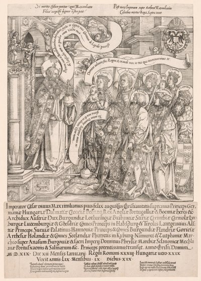 Maximilian presenterad av sina skyddshelgon till den Allsmäktige, 1519. av Hans Springinklee
