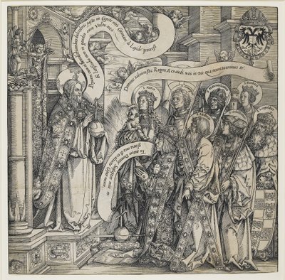 Maximilian presenterad av sina skyddshelgon till den Allsmäktige, 1519 av Hans Springinklee