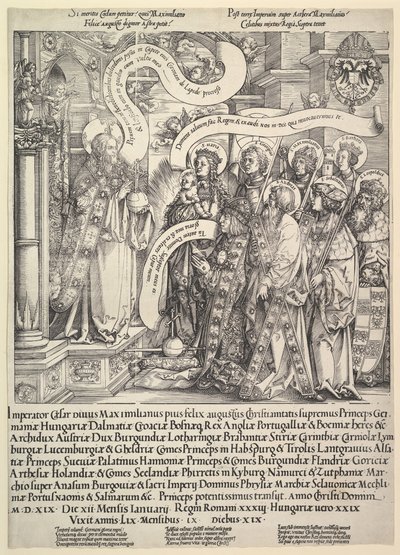 Maximilian presenterad av sina skyddshelgon till den Allsmäktige, 1519. av Hans Springinklee