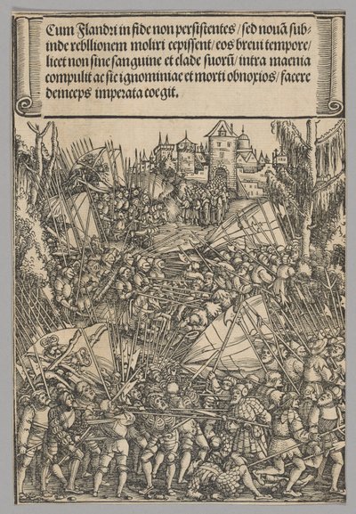 Andra flamländska upproret, skylt 10 från historiska scener från kejsar Maximilian I:s liv från triumfbågen av Hans Springinklee