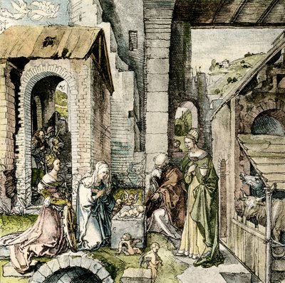Tillbedjan av Jesusbarnet med St. Catherine och Barbara av Hans Suess Kulmbach