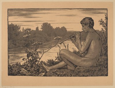 En faun som spelar flöjt av Hans Thoma