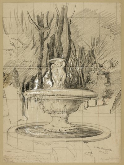 Fontän med Putti i trädgården i Villa Borghese av Hans Thoma