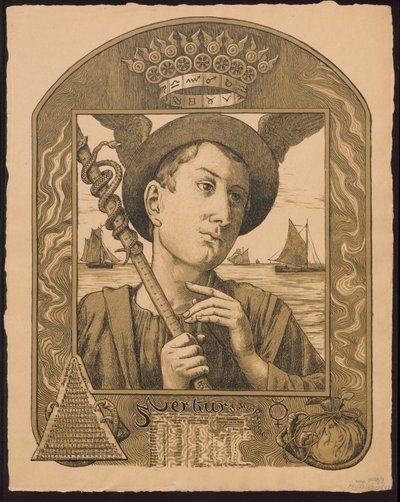"Merkur Jahrers Regent". Merkurius som årets härskare. Skisser till ”Den eviga bildkalendern”, del II, 1901 (Immerwährender Bilderkalender) av Hans Thoma