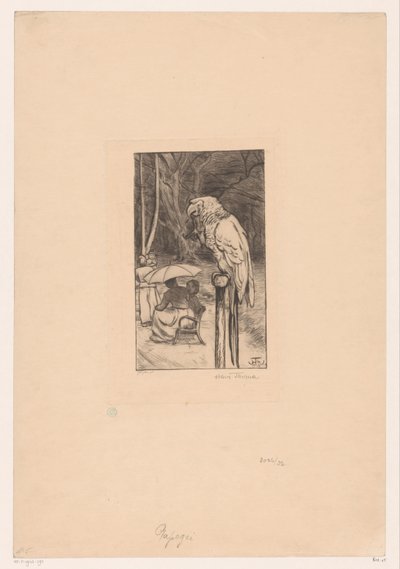 Papegoja och fyra figurer av Hans Thoma