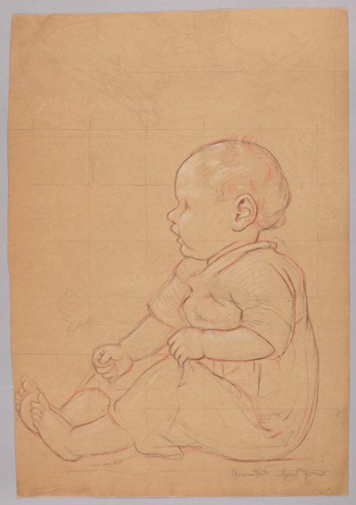 Studie av ett sittande barn, verso: en gammal man sittande på en sten av Hans Thoma
