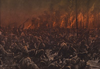 En nattattack på de brittiska positionerna på Yser (färg litho) av Hans W. (after) Schmidt