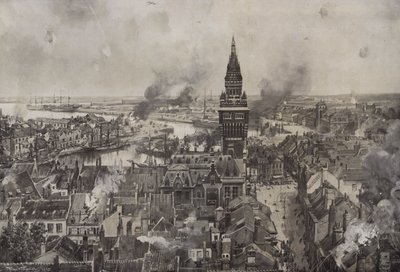 Bombardementet av Dunkirk (litho) av Hans W. (after) Schmidt