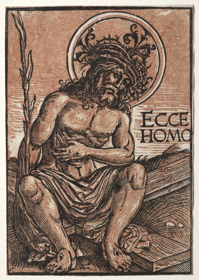 Man av sorger sittande på korset, ca. 1522. av Hans Weiditz
