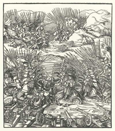 Strid mellan de franska och venetianska arméerna under kriget i Cambrai-förbundet, 1509 av Hans after Burgkmair