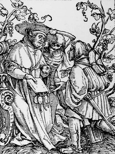 Döden och kardinalen, från Dödsdansen, graverad av Hans Lutzelburger, ca 1538 av Hans after Holbein the Younger
