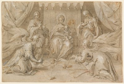 Madonnan på tronen med Johannes döparen och Johannes evangelisten av Hans von Aachen