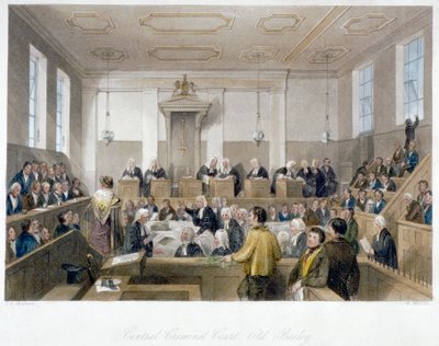 Inuti Central Criminal Court, Old Bailey, med en domstol i session, City of London, 1840 av Harden Sidney Melville
