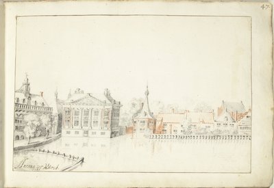 Utsikt över byggnaderna på Hofvijver, Haag av Harmen ter Borch (signed by artist)