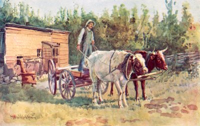 En ungkarls koja och hans team av oxar av Harold Copping