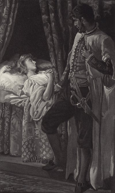 Men när han såg henne sova, tänkte han att han inte skulle utgjuta hennes blod och inte heller få ärr på den vita huden? av Harold Copping