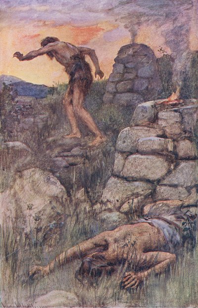 Kain och Abel, illustration från Pictures That Teach The Crown Series, 1920 av Harold Copping