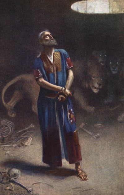 Daniel i lejongropen (färglitografi) av Harold Copping