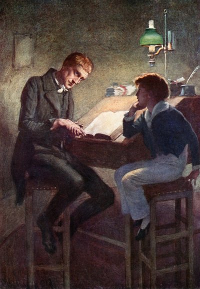 David Copperfield och Uriah Heep (litho i färg) av Harold Copping