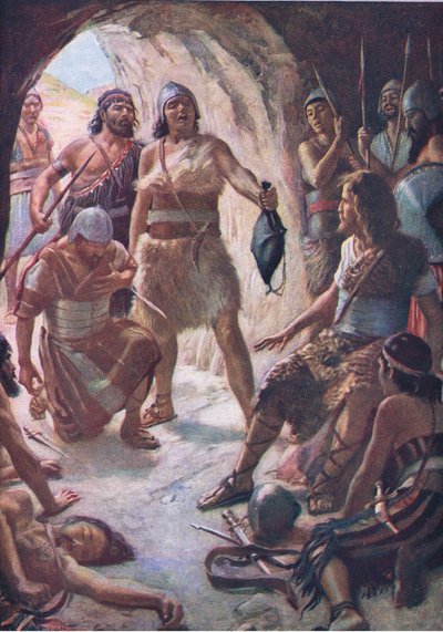 Davids tre mäktiga män, illustration från Pictures That Teach The Crown Series, 1920 av Harold Copping