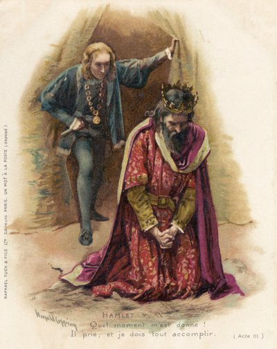 Hamlet konfronterar den skyldige Claudius av Harold Copping