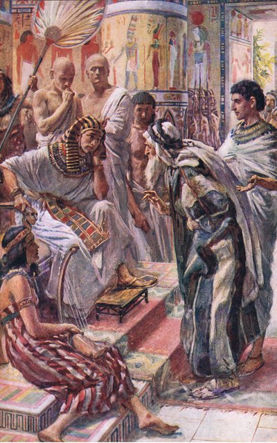 Jakob före farao, illustration från Pictures That Teach The Crown Series, 1920 av Harold Copping