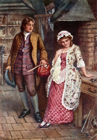 Joe Willet och Dolly Varden (färg litho) av Harold Copping