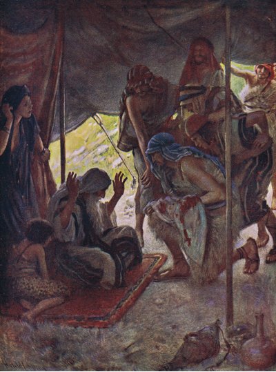 Josephs kappa kom med till Jacob, illustration från Pictures That Teach The Crown Series, 1920 av Harold Copping