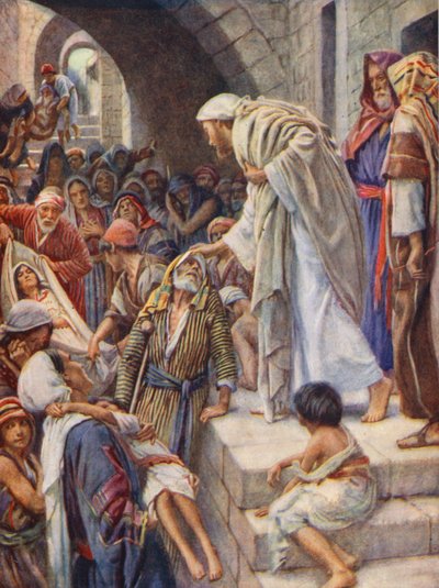 Nya testamentet: Att bota de sjuka (färglitografi) av Harold Copping