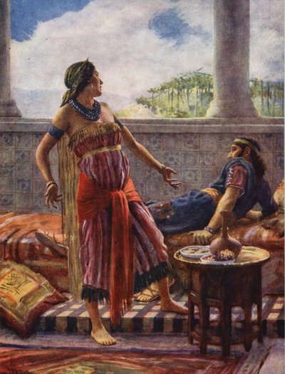 Gamla testamentet: En ond kung och drottning (färglitografi) av Harold Copping